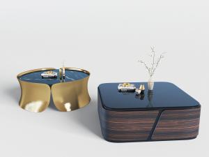 新中式圆形和方形茶几3d模型 新中式圆形和方形茶几