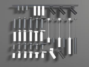 现代轨道灯、吊灯和筒灯