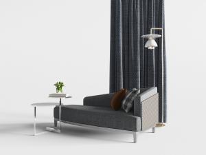 北欧带菱形花纹深灰色美人榻、边几和落地灯