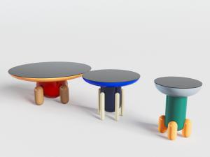 现代多彩圆形卡通茶几、边几和角几3d模型 现代多彩圆形卡通茶几、边几和角几