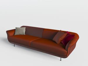 现代红色布艺多人沙发3d模型 现代红色布艺多人沙发
