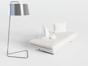 现代无扶手沙发条凳、落地灯