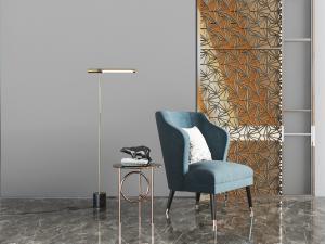 现代轻奢单人沙发椅、落地灯、角几3d模型 现代轻奢单人沙发椅、落地灯、角几