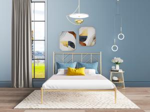 现代轻奢床、拉环床头吊灯