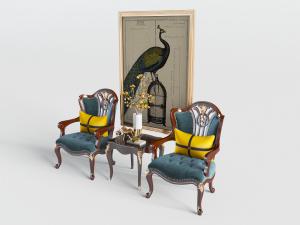 新古典实木边软包坐垫扶手椅边几