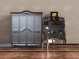 欧式黑色实木书桌椅组合、衣柜3d模型 欧式黑色实木书桌椅组合、衣柜