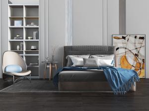 现代布艺双人床、装饰地画