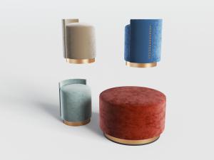 新中式圆形金丝绒布艺坐墩