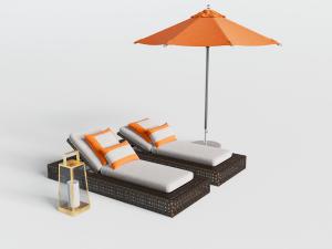 东南亚躺椅、遮阳伞和烛台灯