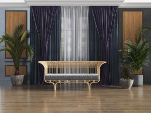 东南亚藤编多人座椅和窗帘