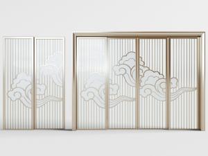 新中式装饰祥云图案的玻璃推拉门