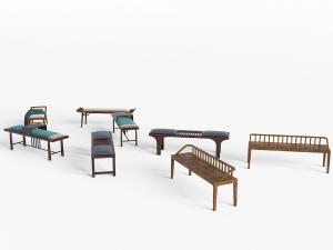 新中式实木布艺长沙发凳