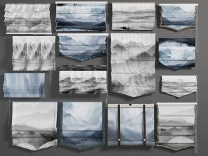 新中式水墨山水画卷帘