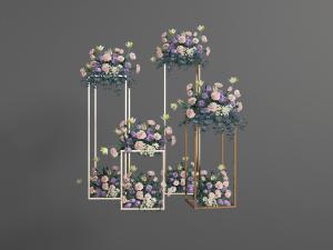 现代长方形金属花架和玫瑰花盆景盆栽