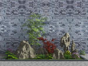 中式假山石头植物景观小品