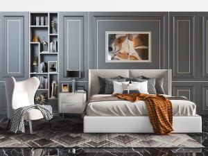 北欧布艺双人床、休闲椅子