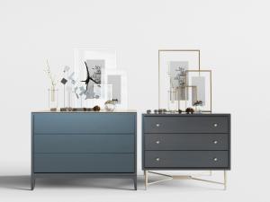 北欧湖蓝色三层斗柜装饰柜
