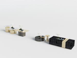 新中式黑色长方形大理石茶几、圆形边几3d模型 新中式黑色长方形大理石茶几、圆形边几