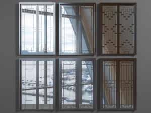 新中式装饰花格的玻璃推拉门