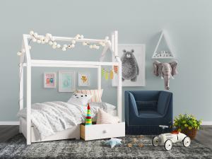 现代北欧小木屋造型儿童单人床