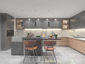 后现代餐厅厨房中岛橱柜水吧台