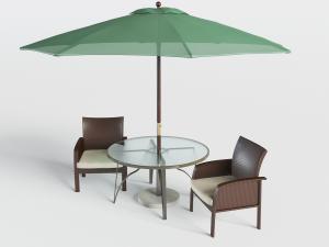 新中式绿色遮阳伞、休闲桌椅组合