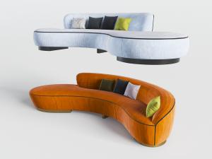 现代新中式弧形多人布艺沙发3d模型 现代新中式弧形多人布艺沙发