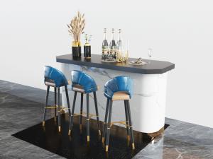 新中式大理石台面的吧台吧椅