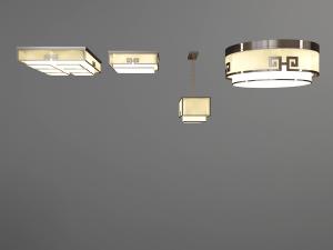 新中式方形圆形吸顶灯3d模型 新中式方形圆形吸顶灯