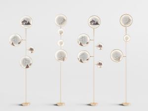 中式多头装饰山水画的落地灯