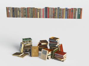 随意摆放叠放在一起、排放整齐的书籍