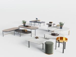 现代方形椭圆形大理石茶几边几3d模型 现代方形椭圆形大理石茶几边几