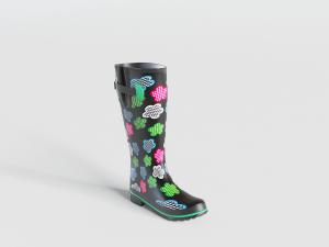 现代装饰彩色花朵的黑色雨鞋3d模型 现代装饰彩色花朵的黑色雨鞋