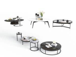 新中式圆形大理石茶几边几3d模型 新中式圆形大理石茶几边几