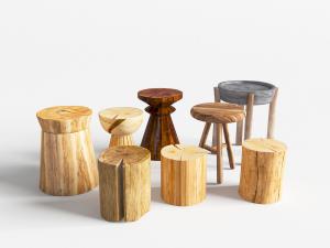 现代实木木桩茶几凳子3d模型 现代实木木桩茶几凳子