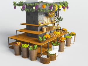 现代生鲜店藤编筐包装水果货架