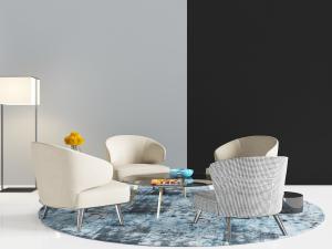 现代白色单人沙发、玻璃茶几3d模型 现代白色单人沙发、玻璃茶几