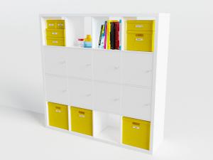 现代白色上下带黄色收纳盒的装饰柜