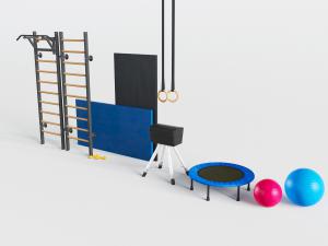 室内吊环、弹跳床和健身球体育器材