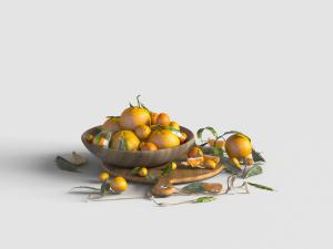 圆形实木水果盘里的桔子水果