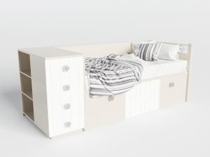 新中式床尾带收纳柜的儿童单人床