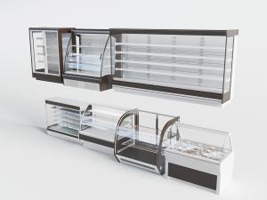 现代不锈钢带玻璃柜门的超市、商场和蛋糕房的货架模