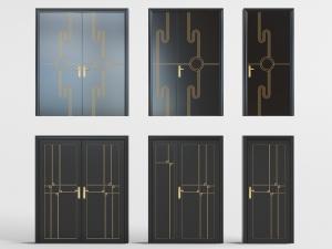 新中式黑色双扇大门平开门子母门