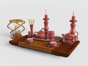 中式红木茶盘、紫砂茶具