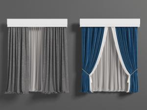 现代灰色蓝色窗帘3d模型 现代灰色蓝色窗帘