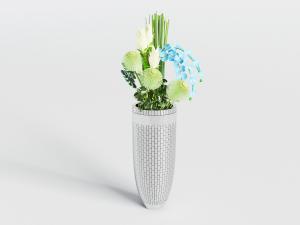 新中式银灰色方格纹理的花瓶花卉