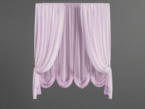 现代简欧粉色带花边的窗帘窗纱3d模型 现代简欧粉色带花边的窗帘窗纱
