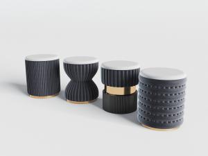 新中式带有条形纹理的圆形坐墩