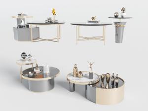 新中式金属装饰的圆形茶几、边几3d模型 新中式金属装饰的圆形茶几、边几