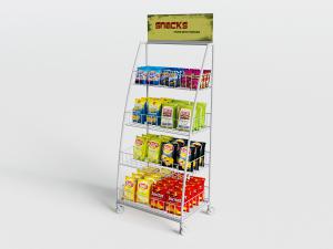 超市白色带滑轮金属网状零食货架